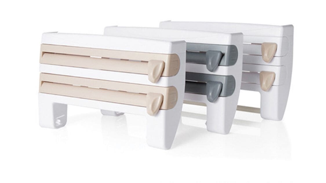 3 In 1 Multifunctional Kitchen Roll Holder, Cling Film Wall Mounted Paper Holder Shelf, Triple Food Wrap Dispenser, Kitchen Roll Holder With Spice Rack and Slide Cutter, Multifunctional Cling Film Cutter 3 In 1 Multifunctional Kitchen Roll Holder, Cling Film Wall Mounted Paper Holder Shelf, Triple Food Wrap Dispenser, Kitchen Roll Holder With Spice Rack and Slide Cutter, Multifunctional Cling Film Cutter